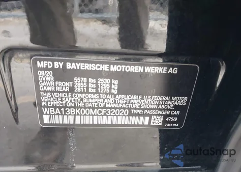 2021 BMW M550I xDrive z USA, uszkodzony, nr VIN WBA13BK00MCF32020